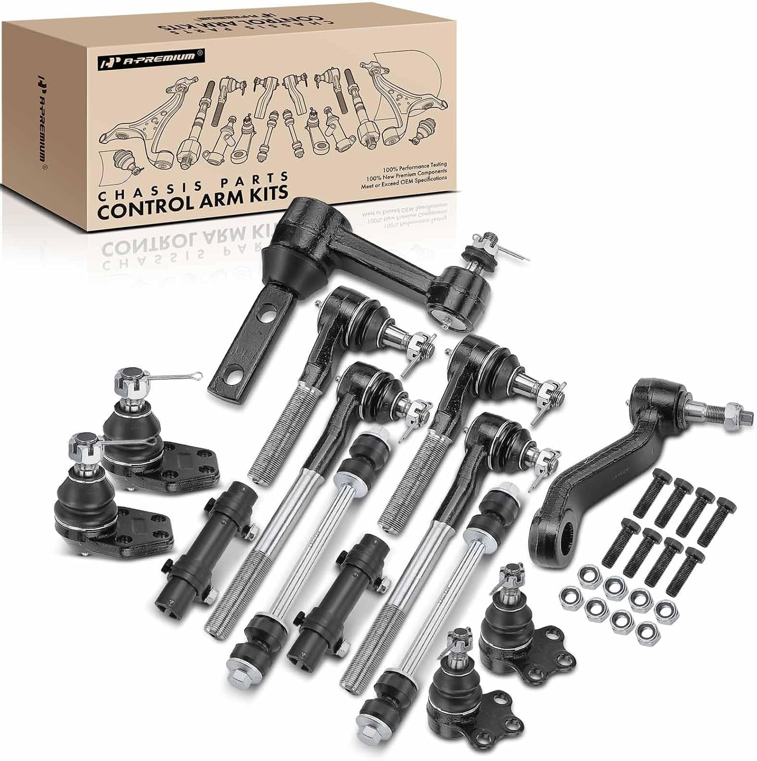 A-Premium Set of 14, Front Upper Lower Ball Joint, Inner Outer Tie Rod End & Adjusting Sleeve, Sway Bar Link, Pitman Arm, Idler Arm, Compatible with Dodge Ram 2500 2000-2002, Ram 3500 2000-2002, RWD