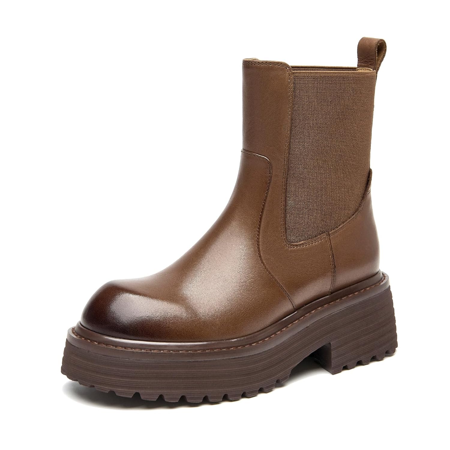 BEAU TODAY Platform Chelsea Boots for Women Chunky Genuine Leather Elastic Ankle Boots for Women Fashion Fall boots