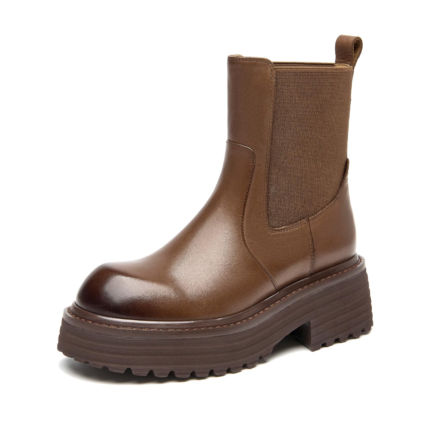 BEAU TODAY Platform Chelsea Boots for Women Chunky Genuine Leather Elastic Ankle Boots for Women Fashion Fall boots