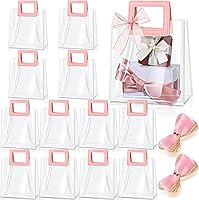 Vista 1 de Fulmoon 12 bolsas de regalo transparentes con asa y cinta transparente, bolsa de regalo de PVC transparente reutilizable para despedida de soltera