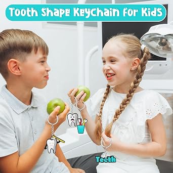 56Pcs Tooth Shape Keychain, Dental Assistant Gifts Tooth Keychain Dental, Dental Gift for Dental Students Office Staffs Dental Assistants 14 Styles