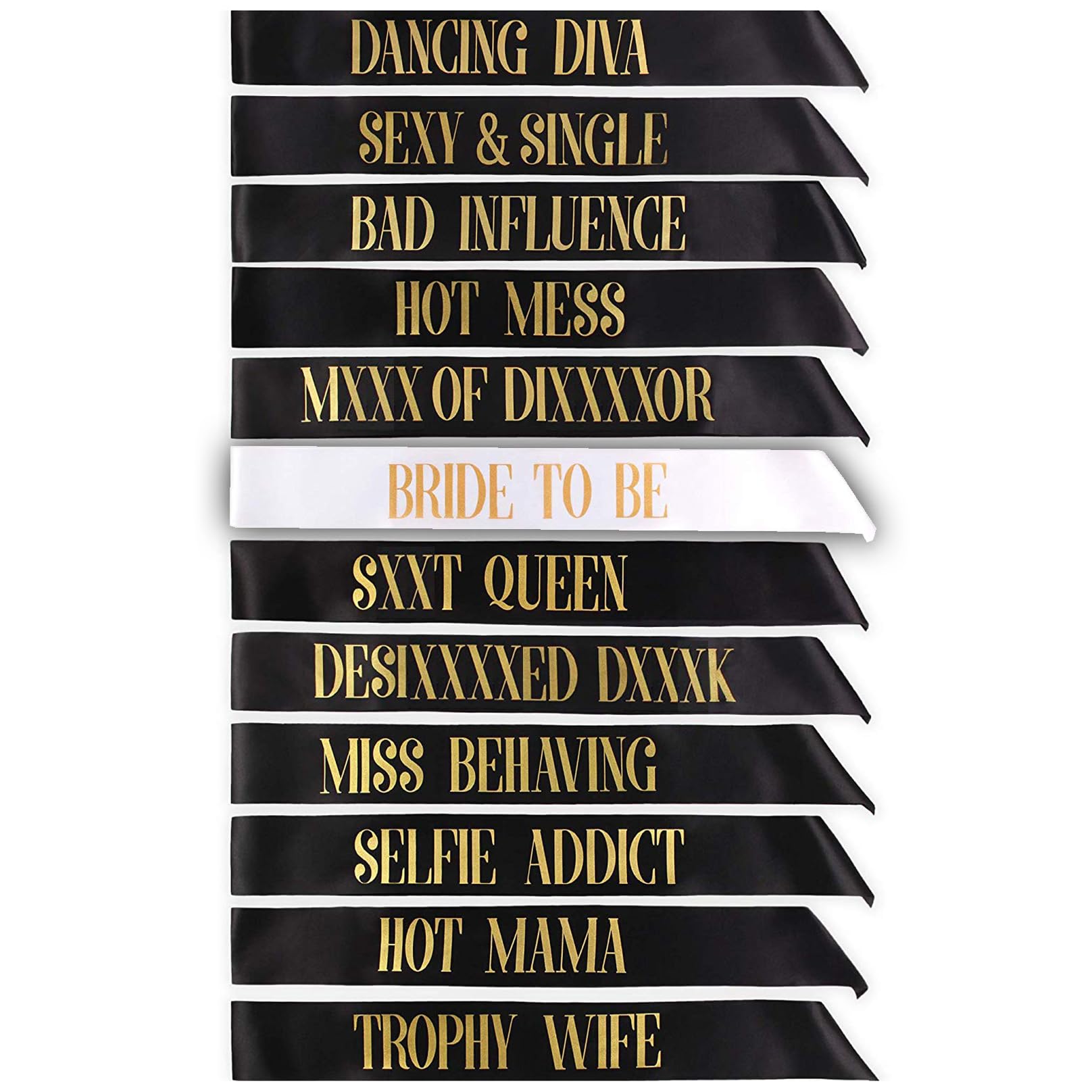 STAY GENT 12 Pieces Bride to Be Sashes Set 11 Pieces Black with 1 Piece White Sashs Gold Text for Hen Night Party Wedding Ladies Night Out