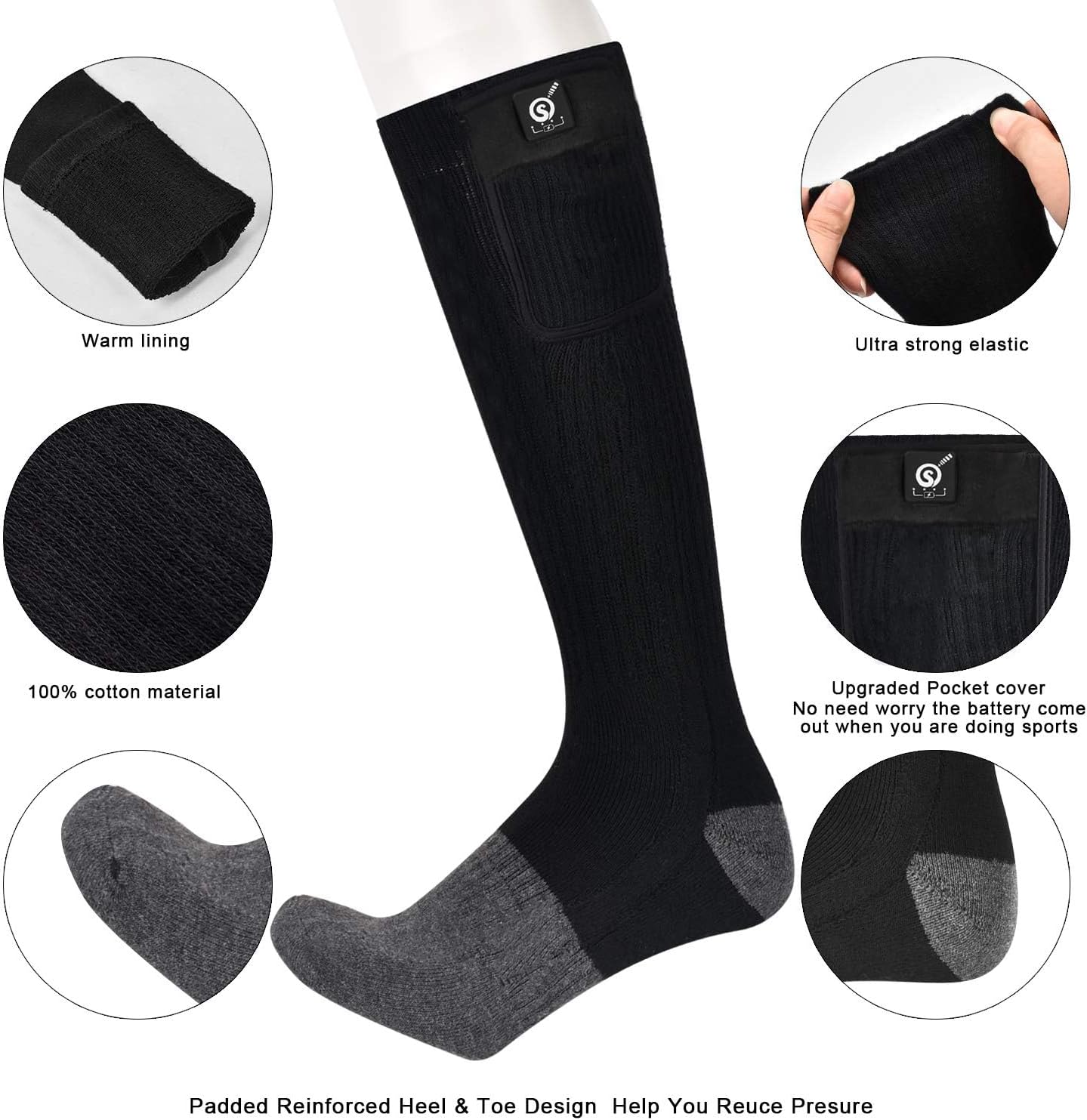 SNOW DEER Heated Socks,Electric Rechargeable Battery Heating Foot Warmer for Men Women,Winter Ski Hunting Camping Hiking Riding Motorcycle - Image 4