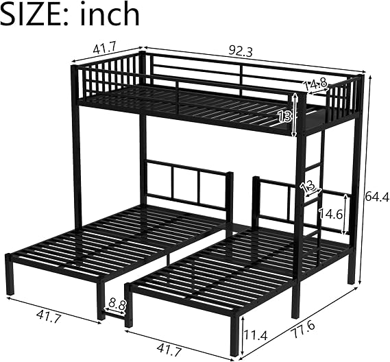 Bellemave L-Shape Triple Bunk Bed with 3 Storage Drawers and Shelves,Metal Bunk Beds Twin Over Twin with Charging Station for Kids,Teens,Adults,White