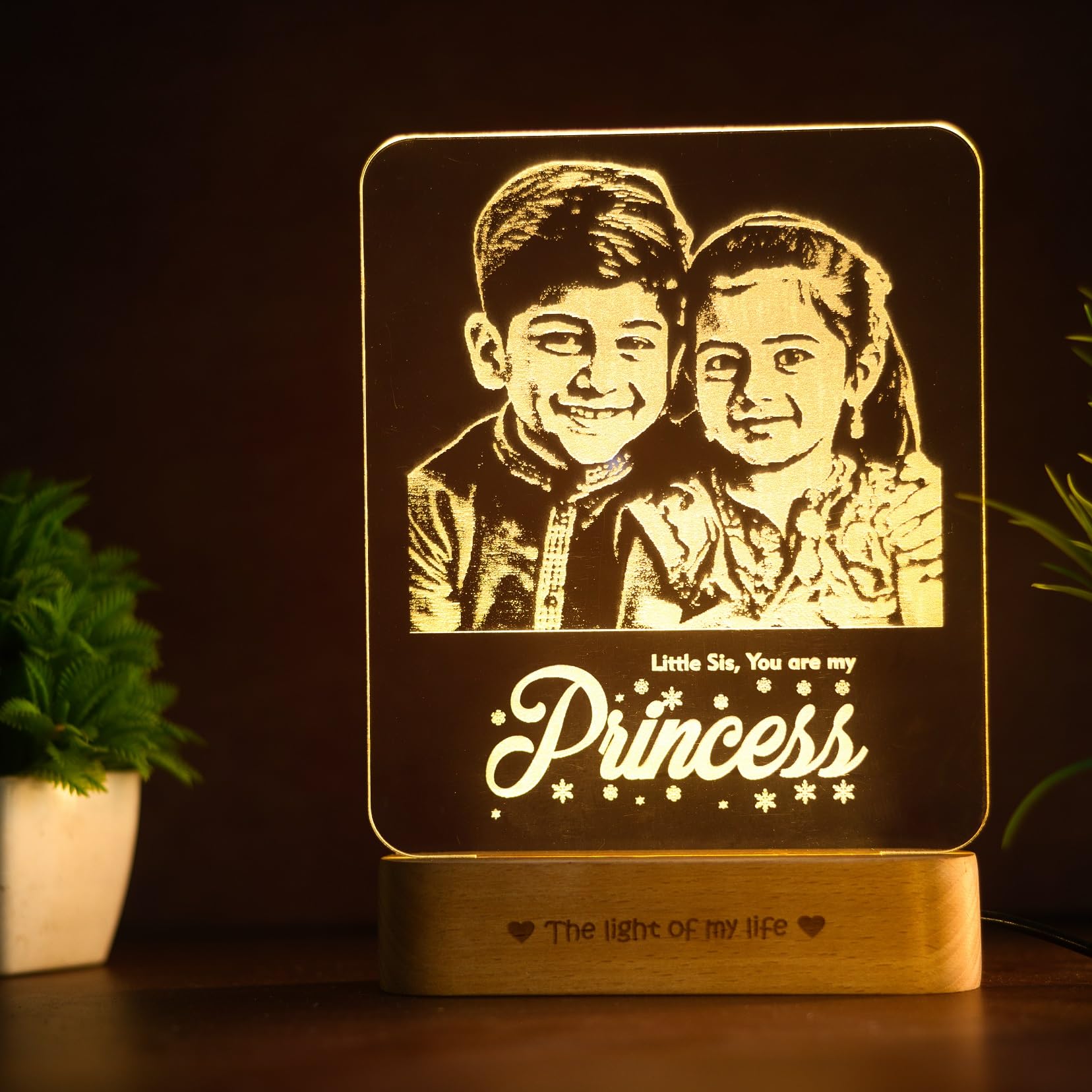 ZOCI VOCI Rakshabandhan Gift for Sister, Cousin Or Sibling Acrylic Personalized Engraved LED Photo Lamp - | Unique Rakhi Gift for Brother (Princess Photo Lamp, Lamp Only)