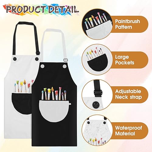 Miniatura 3 de Paquete de 2 delantales para niños, delantal de arte ajustable impermeable con bolsillos, delantales para niñas y niños, para pintar, manualidades