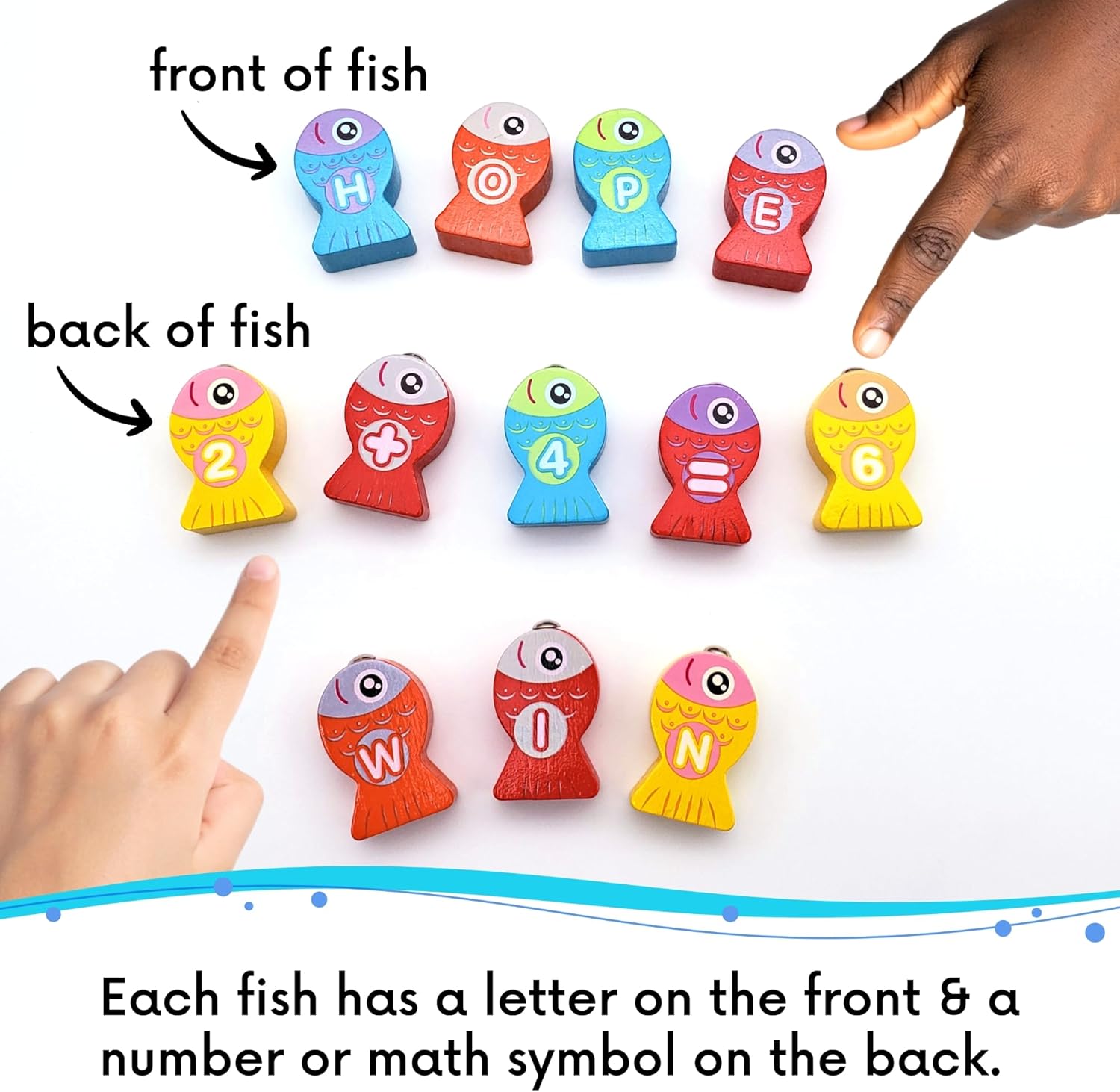 Magnetic Alphabet Fishing Toy - Letters, Numbers, & 2 Fishing Poles - Alphabet & Math Learning Toys - Magnetic Fishing Game for Toddlers Ages 3+, Educational Toys (Wood, 1)