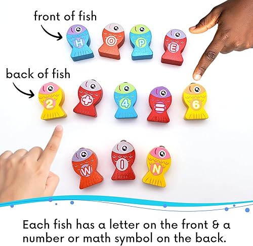 Miniatura 4 de Juguete magnético de pesca del alfabeto – letras, números y 2 cañas de pesca – Juguetes de aprendizaje del alfabeto y matemáticas – Juego de pesca