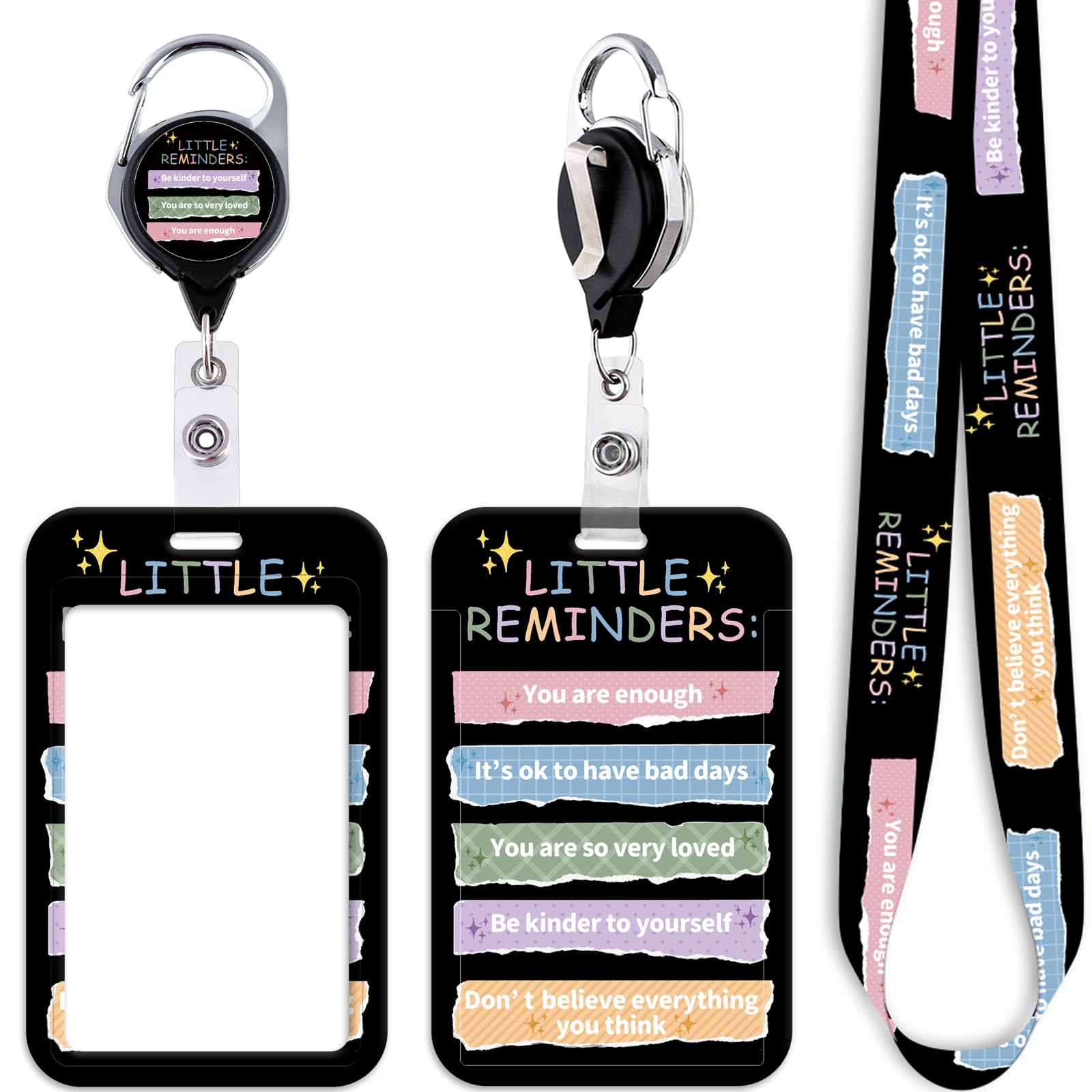 Cute ID Card Holder Lanyard for ID Badge Keys Inspirational Quotes Retractable Badge Reel Clip for Work & School Cool Keychain Lanyard ID Holder for Women Girls Kids Nurses Teachers(Black)