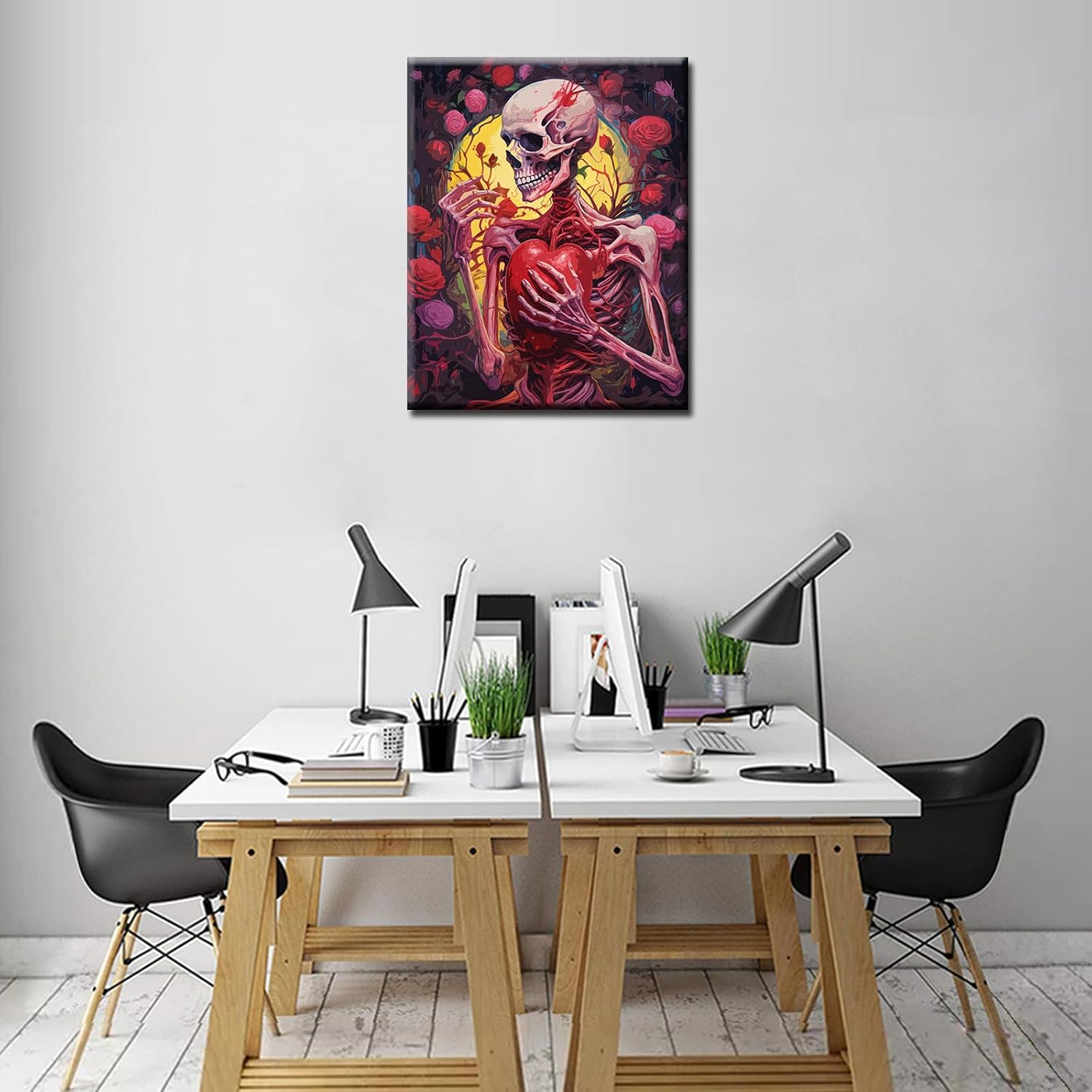 Tucocoo Retro Floral Paint by Number for Adults On Canvas DIY Human Skeleton Oil Painting Kits Acrylic Paints for Home Wall Decor Halloween Horror Art Craft Gifts for Kids 16x20 inch DIY Frame