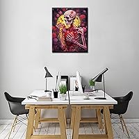 Vista 2 de Tucocoo Pintura de calavera de corazón por números para adultos, diseño de flores trippy, pintura por número para adultos principiantes, pintura