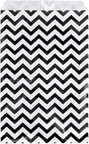 200 bolsas de regalo de papel cheurón negro para compras, ventas de compras, 6 x 9 pulgadas, diseño en zig zag blanco y negro Caddy Bay Collection