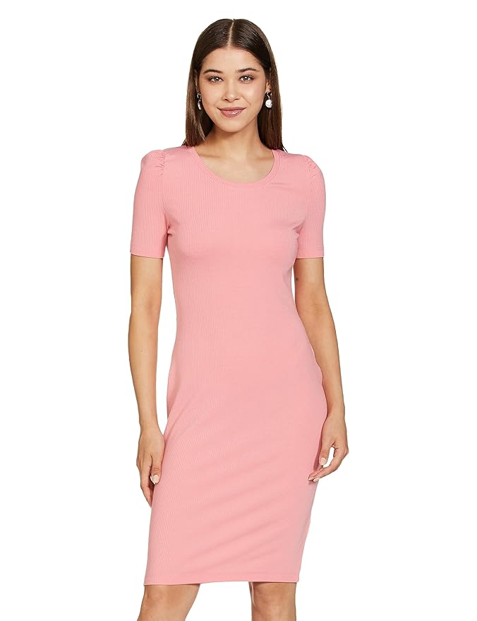 Symbol Women's Rib One Piece Knee-Length Bodycon Dress (Available in Plus Sizes)