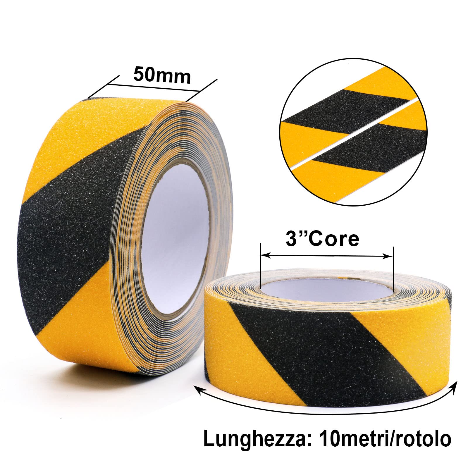 BOMEI PACK Lot de 4 rouleaux de ruban adhésif antidérapant de 5 cm x 10 m, noir, jaune, ruban adhésif de sécurité puissant pour l'intérieur et l'extérieur
