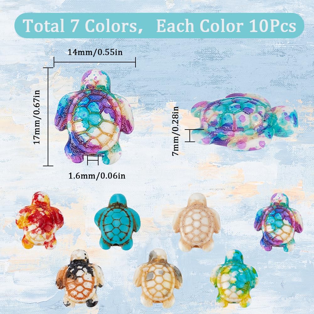 SUNNYCLUE 1 Box 70Pcs 7 Colors Turtle Beads Bulk Sea Turtle Bead Charms Synthetic Turquoise Ocean Animal Tortoise Loose Spacer Beads for DIY Crafts Jewelry Necklace Bracelet Making Bead Assortments - Image 2