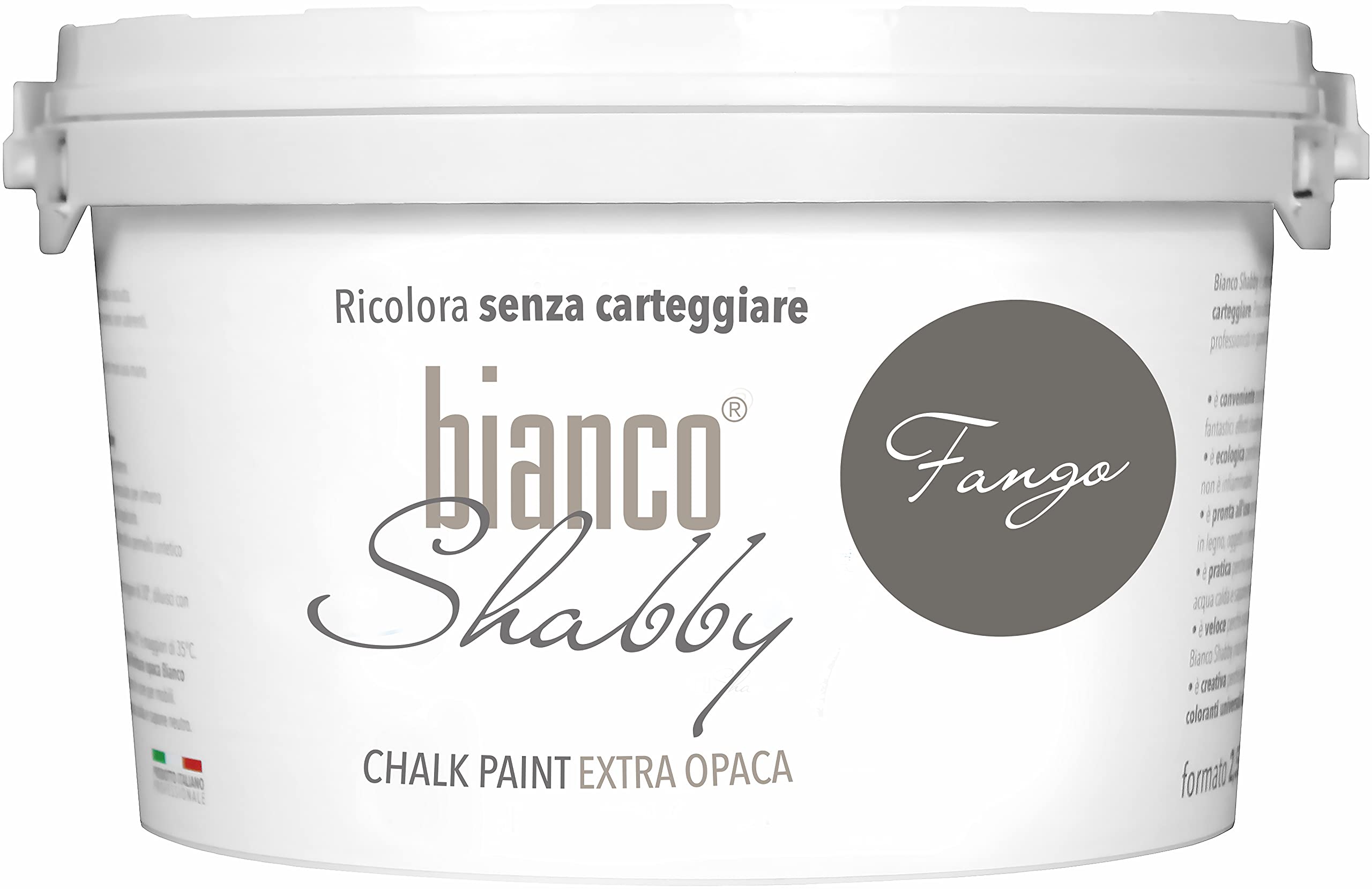 bianco Shabby® Chalk Paint Fango Farba kredowa do mebli i ścian, efekt vintage, shabby chic, ekstra matowa (2,5 Litra)