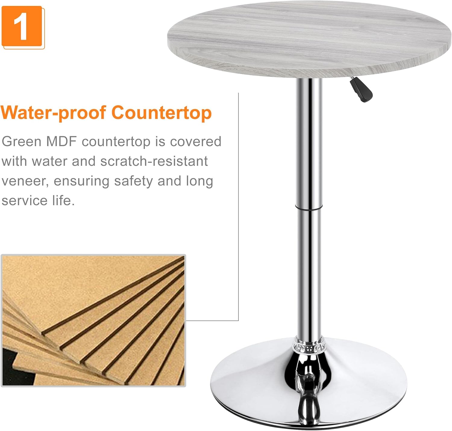 Yaheetech Round Pub Table Height Adjustable with 360 Swivel MDF Tabletop for Dining Bistro Cafe Home Bar, Grey : Home & Kitchen