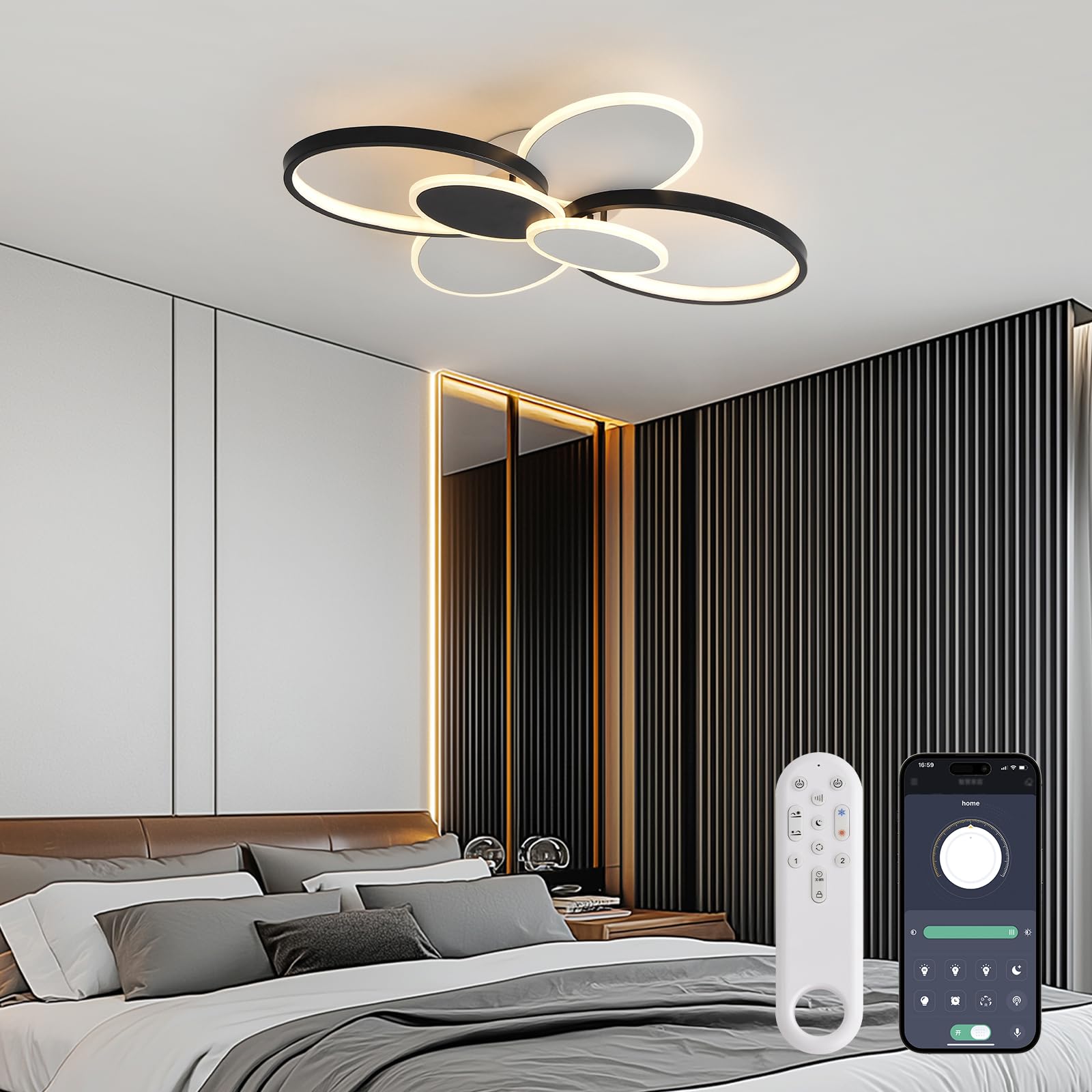 YZBEIMDAI Moderna Dimmerabile Plafoniera LED, 62CM Lampada da Soffitto Moderna ovale, funzione di memoria, timer, Plafoniera Moderna Rotondo Acrilico con Telecomando, per Soggiorno, Camera