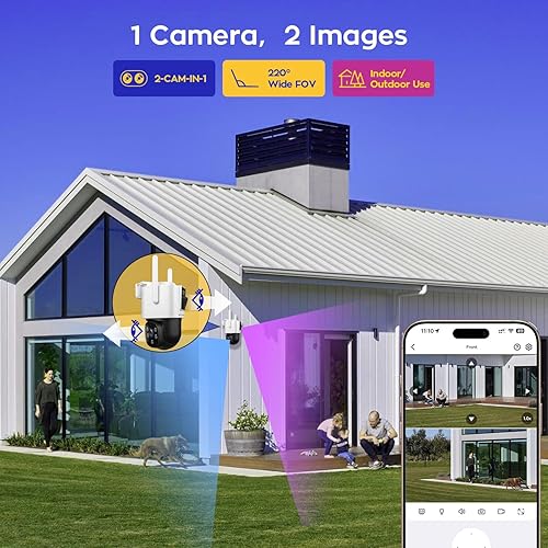 Miniatura 2 de xmartO Dual-CAM 180+ FOV Cámara de seguridad WiFi 2 en 1 de 6 MP con seguimiento de IA, zoom de inclinación panorámica, banda dual 5G, configuración