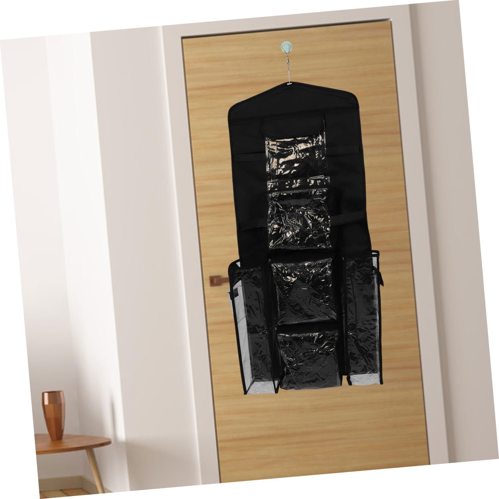 SOLUSTRE Hängebeutel für Geschenkpapier Hängender Kleiderschrank Organizer aus Polyester und Kunststoff mit Haken Schwarz für Tür