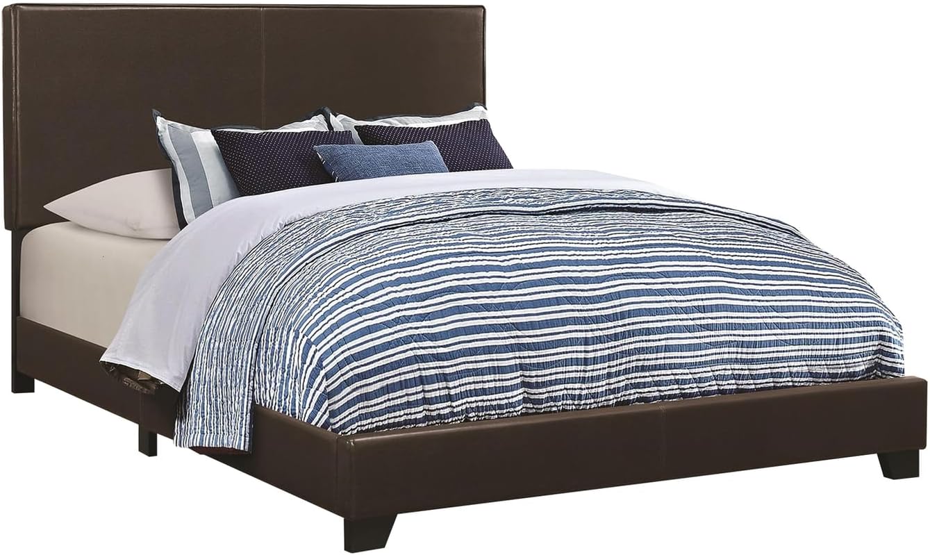 Benjara Benzara Leather Upholstered California King Size Platform Bed, Brown