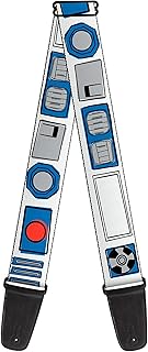 Star Wars Guitar Strap, R2D2 Bounding Parts White Black Blue Gray Red, 2 Inches Wide