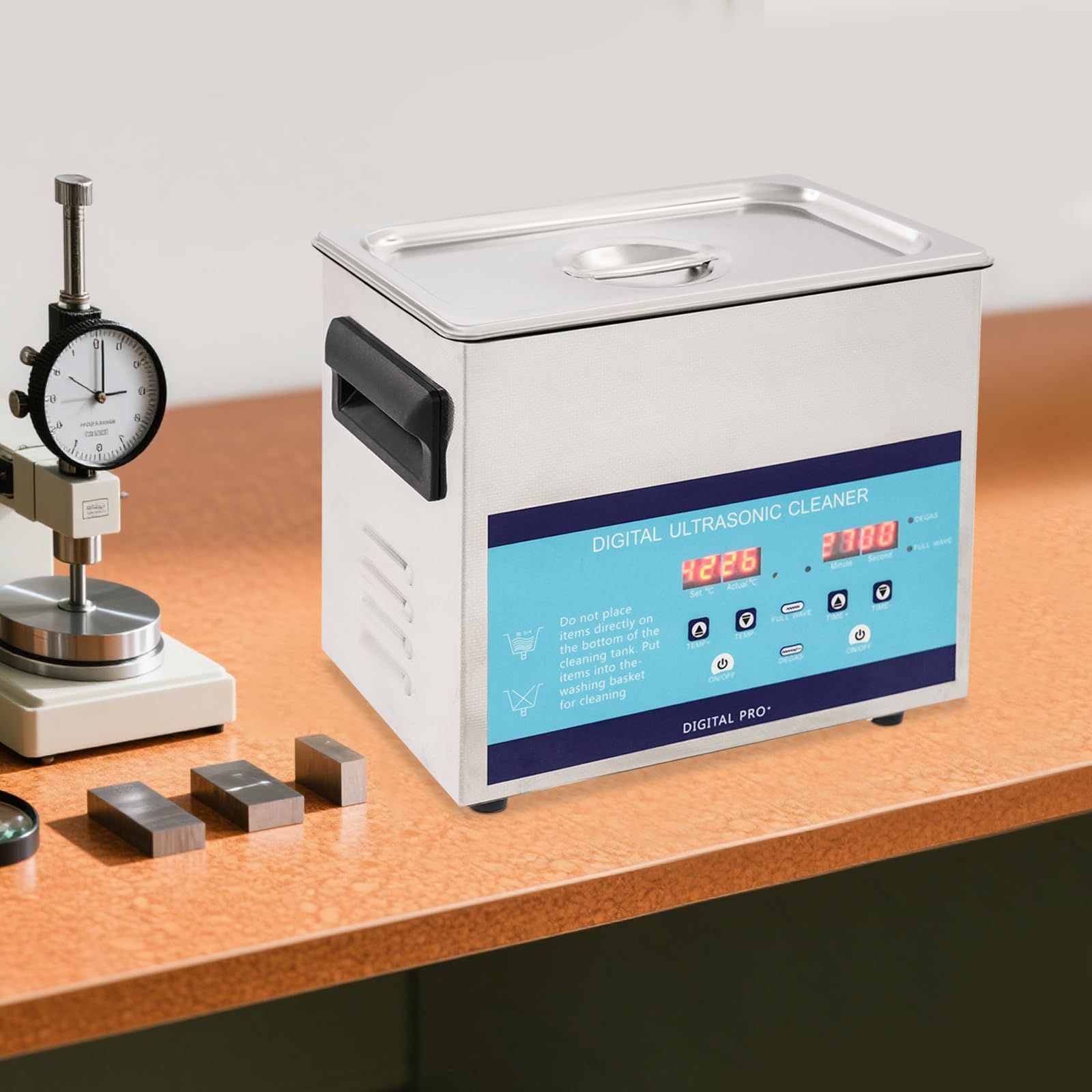 Dispositivo de limpieza por ultrasonidos, limpiador ultrasónico, limpiador de joyas, limpiador industrial para laboratorio, joyas, piezas de reloj, gafas, con depósito de 3 L