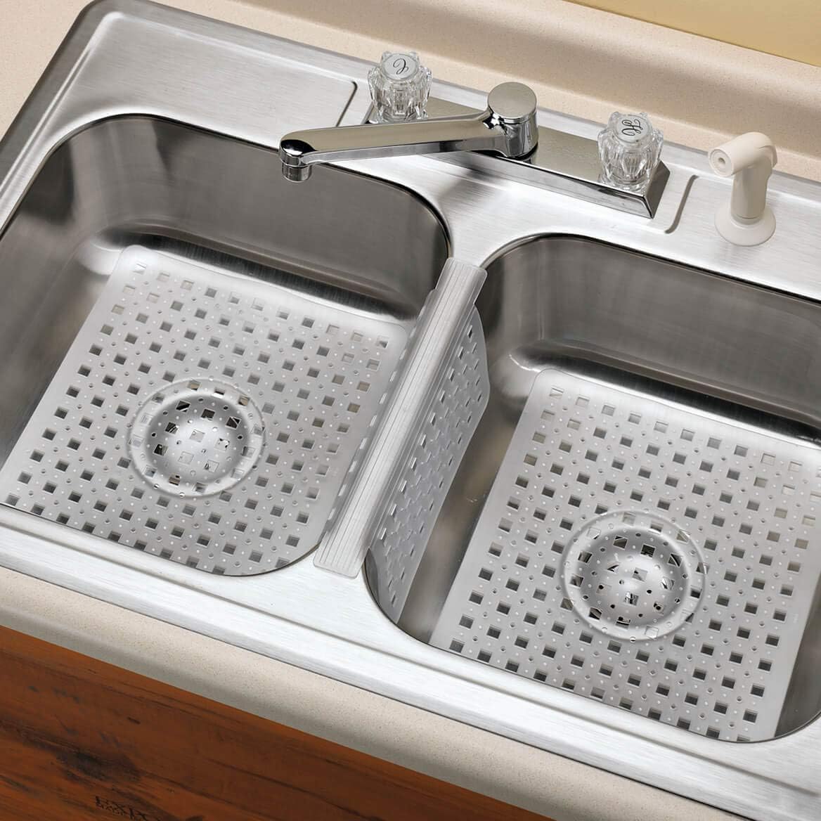 Kitchen Sink Protector Mat Pad Set, 3 Piece Combo Set Includes -2 Sink Mats - 1 Sink Saddle - 3 Drain Stopper
