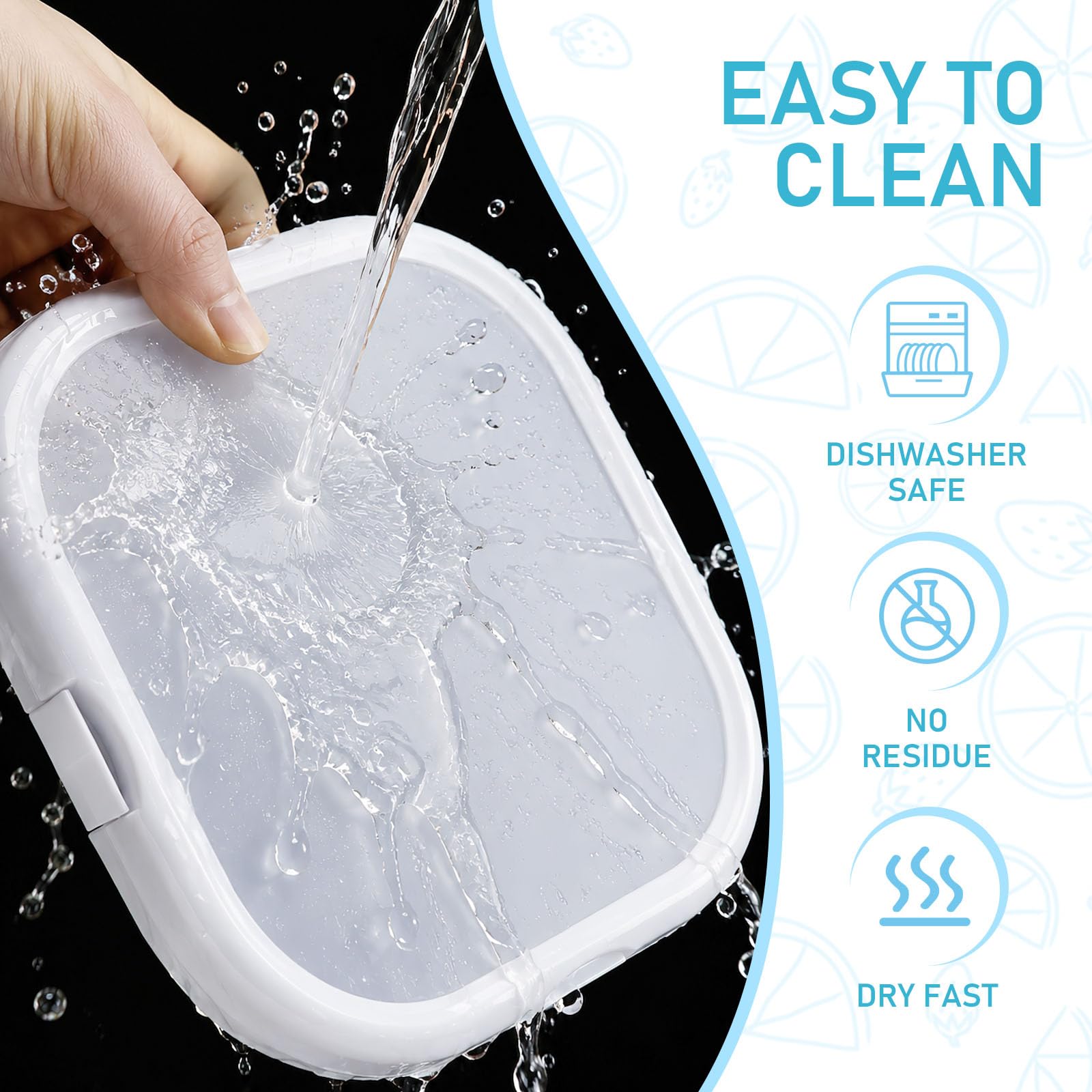 Set di 4 contenitori in silicone bianco, 20 x 20 x 3,5 cm, quadrati, impilabili, riutilizzabili, organizer per frigorifero, per sandwich, aglio, limoni, patate, frutta e verdura