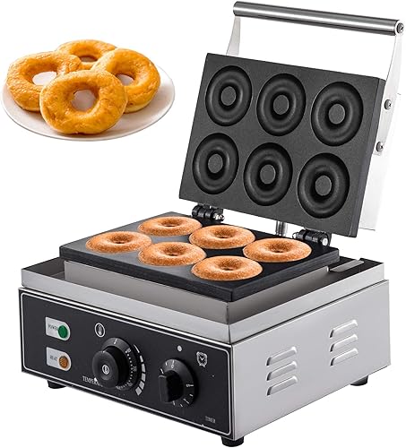 VEVOR - Máquina comercial de donas de gofres de 110 V, 6 agujeros, calefacción de doble cara 122.0-572.0 °F, máquina eléctrica de donas 1550 W,