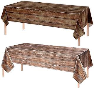 2Pcs Western Tablecloth Plastic 54x108 Inch, Rustic Wood Grain Table Cloth Disposable Cowboy Table Cover Rectangle for Western Barn Birthday Party Decorations (Wood Grain)