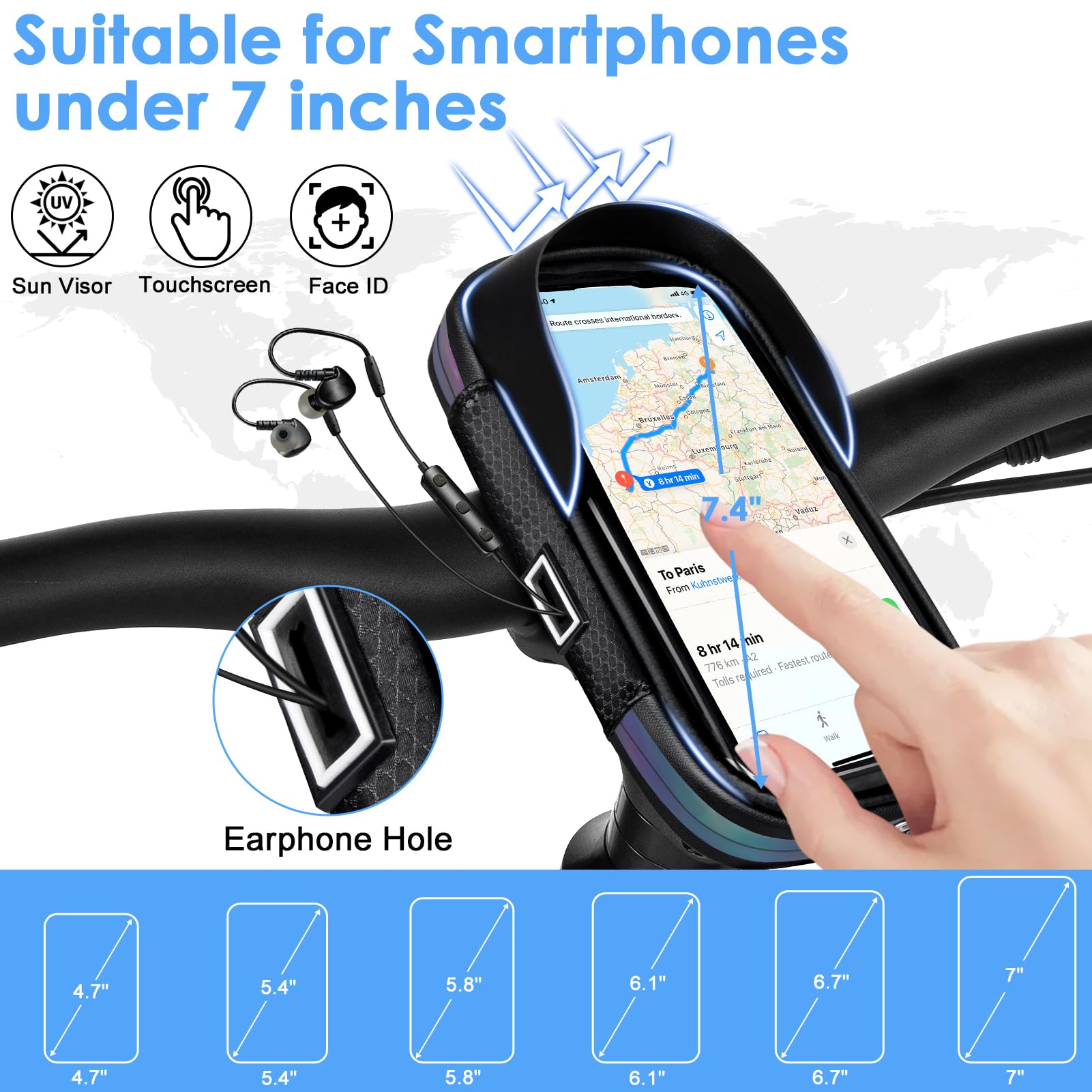 Kiiwah wodoodporny uchwyt na telefon do roweru, dotykowy uchwyt na telefon z obrotem o 360° do motocykla, uchwyt rowerowy na kierownicę do smartfonów 4,7–7 cali