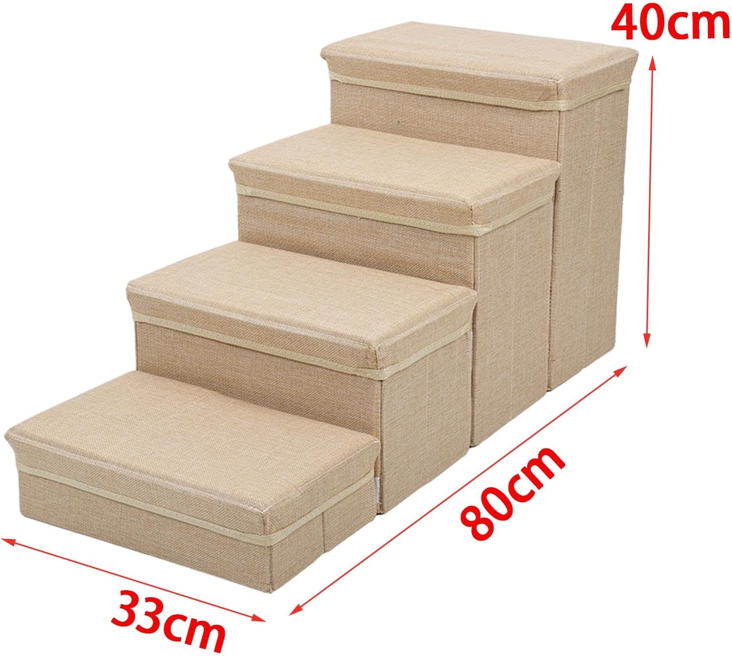 Generic Pet Dog Stairs Ladder Puppy Toy Storage Box 4 Steps Dog Ramp Foldable Anti Slip Dog Ladder Pet Ramp for Large Medium Dogs Pet, Beige