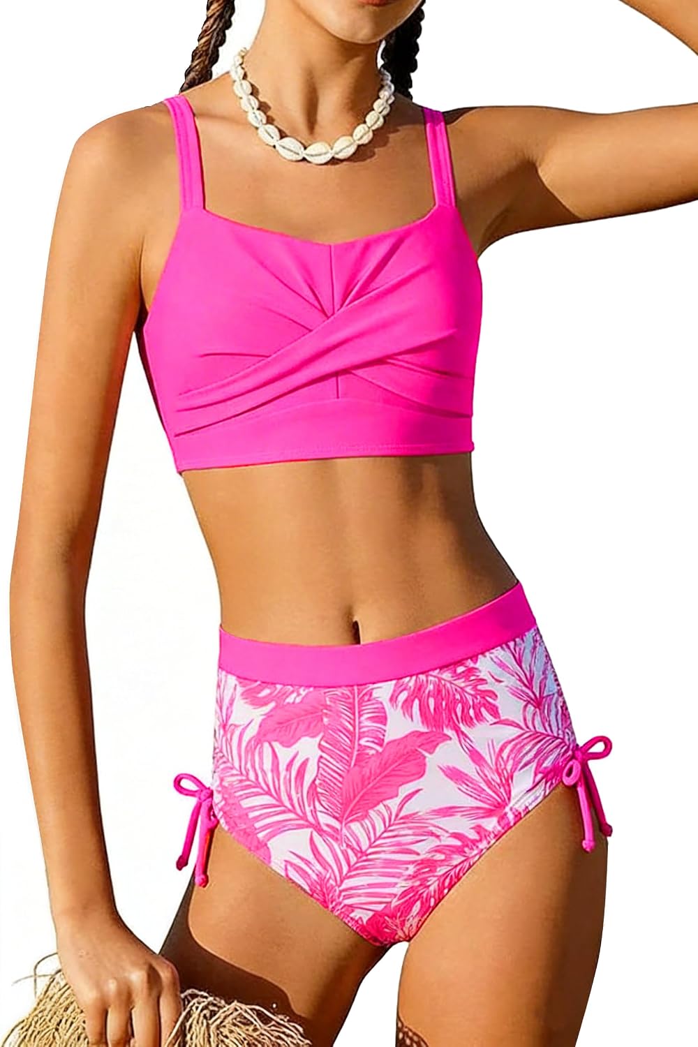 GRACE KARIN Girls Two Piece Bikini Hawaiian High Waist Swimsuit Set Teen Bathing Suit for Beach Pool Vacation Summer