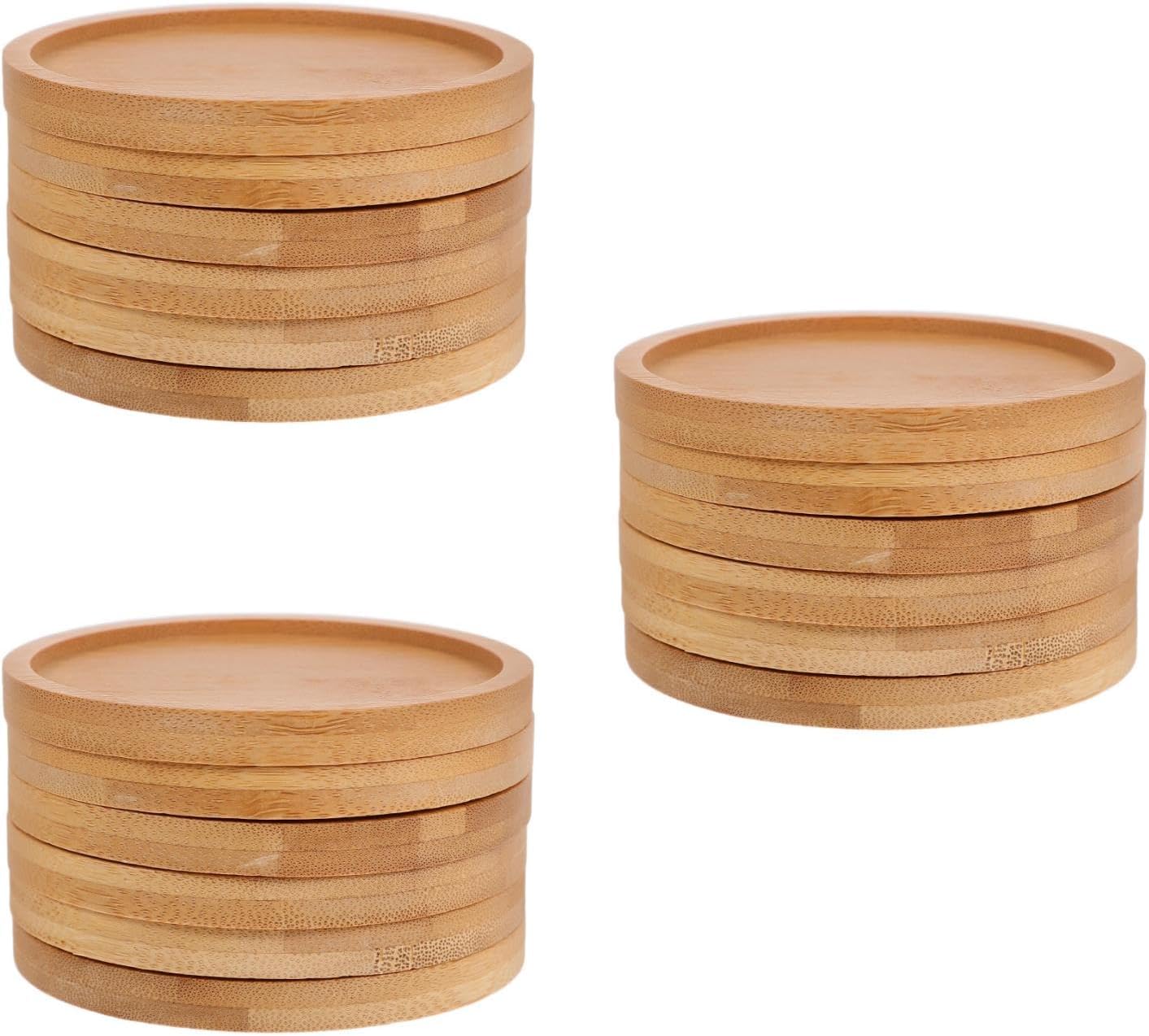 LOGOFUN 18PCS Round Bamboo Mosaic Coaster Blanks with Grooves for DIY Crafts Art Projects and Tabletop Protection Home Supplies - 12cm