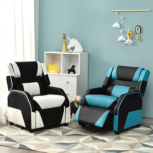 Miniatura 9 de Costzon Silla reclinable para niños, silla reclinable para juegos con reposapiés, reposacabezas y soporte lumbar, silla ergonómica de cuero para
