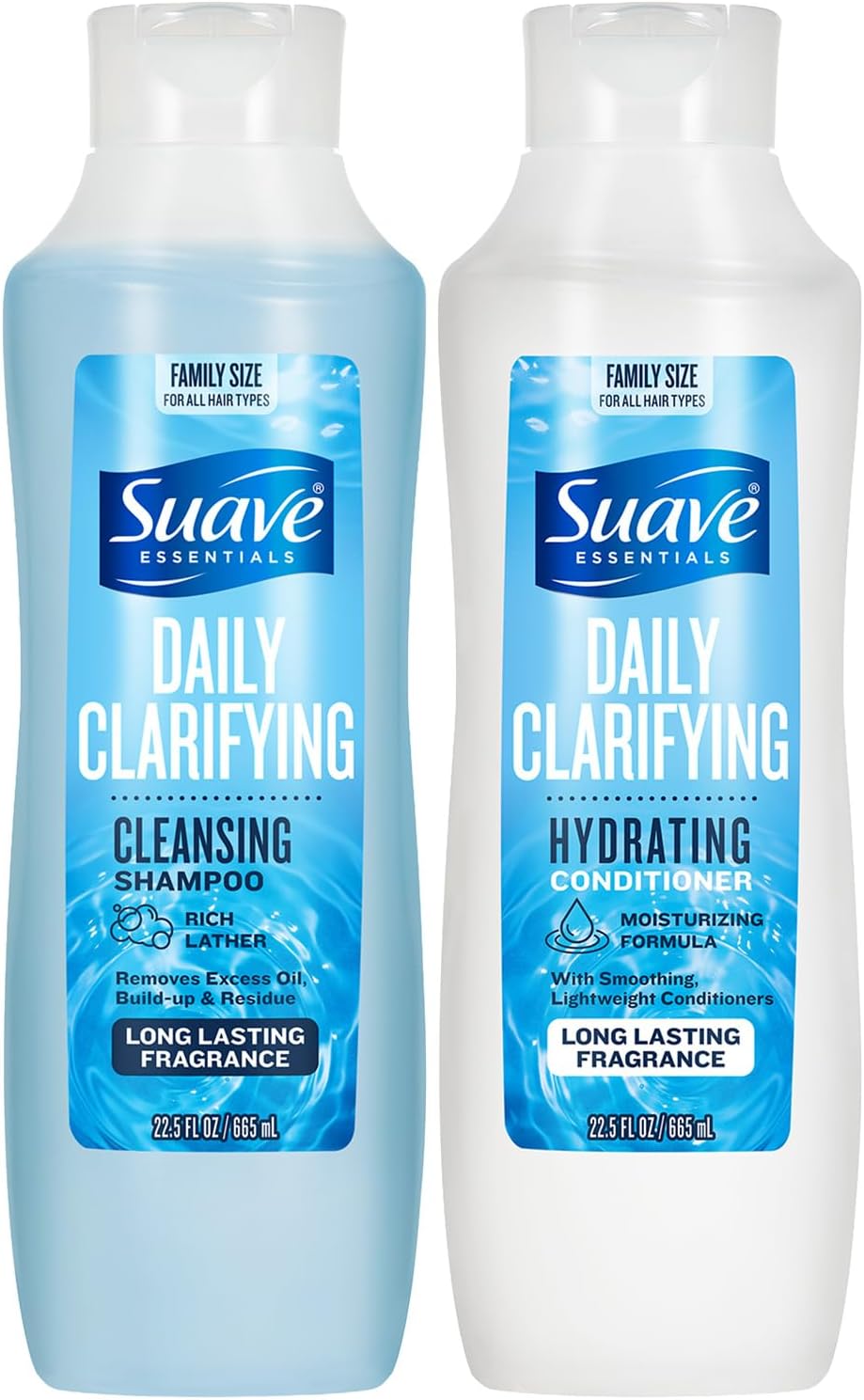 Suave Shampoo & Conditioner Set, Clarifying & Hydrating – Build Up & Residue Removal Formulas for Beautiful, Shiny Hair, 22.5 Oz Ea (2 Piece Set)