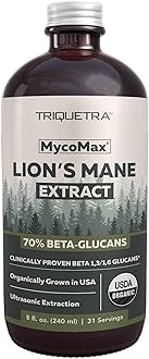 MycoMax Lions Mane Extract - 70% Beta Glucans, Max Potency Organic Lions Mane Supplement, US Grown + Ultrasonic Extraction - 500 mg per serving - Mental Clarity, Focus and Memory - 8 oz.