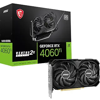 MSI (エムシー) GeForce RTX 4060 Ti VENTUS 2X BLACK 16G OC グラフィックカード - RTX 4060 Ti GPU 16GB GDDR6 (18Gbps/128-bit) PCIe 4.0 - TORX Fan 4.0 - HDMI 2.1a DisplayPort 1.4a