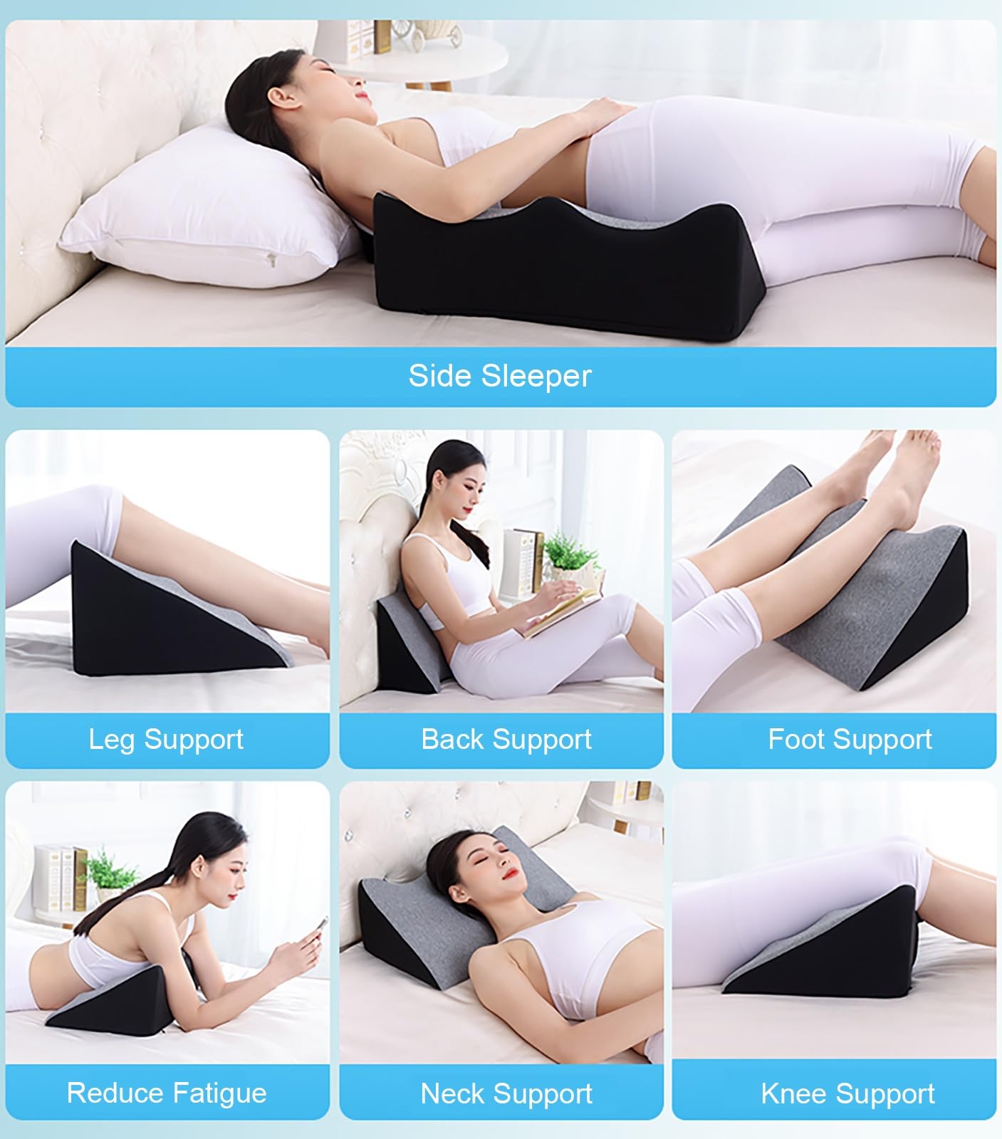 CuñA Antireflujo Adulto Almohada Elevar Colchon Almohada de cuña con soporte para el cuello, almohadas elevadas para reflujo ácido/postcirugía/dolor de hombro, almohada de cuña de espuma viscoelástica
