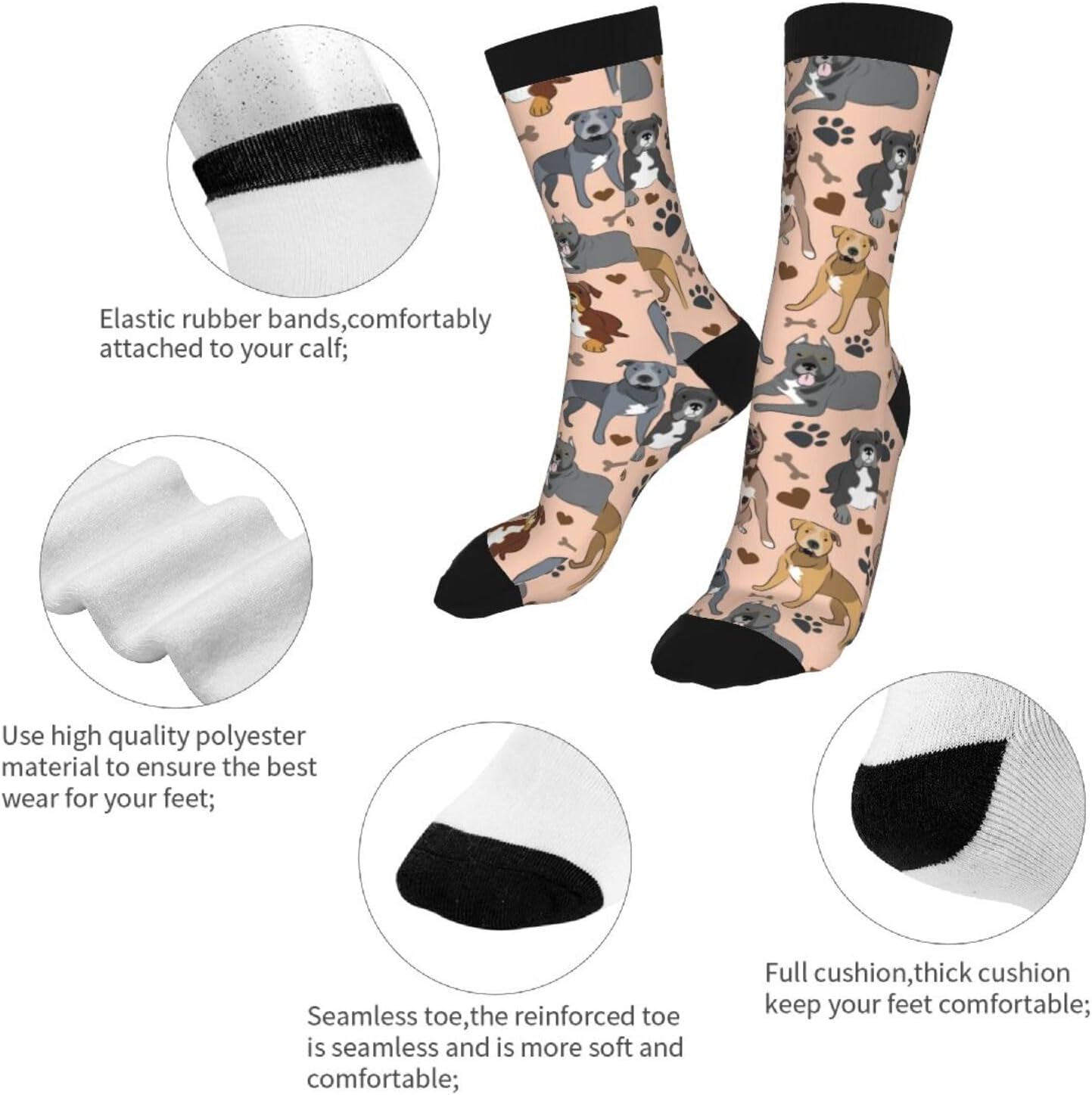 Cute Pitbull Dog Socks Funny Crew Dress Socks For Men Women - Image 6