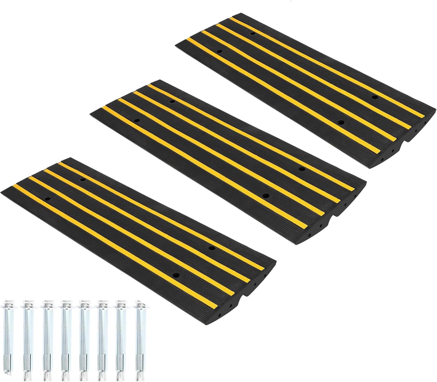 Car Driveway Rubber Curb Ramps Heavy Duty 50t Capacity Driveway Curb Ramps 2.6 Inch High Curbside Bridge Ramp for The Curb Home Garage Warehouse Parking (3)