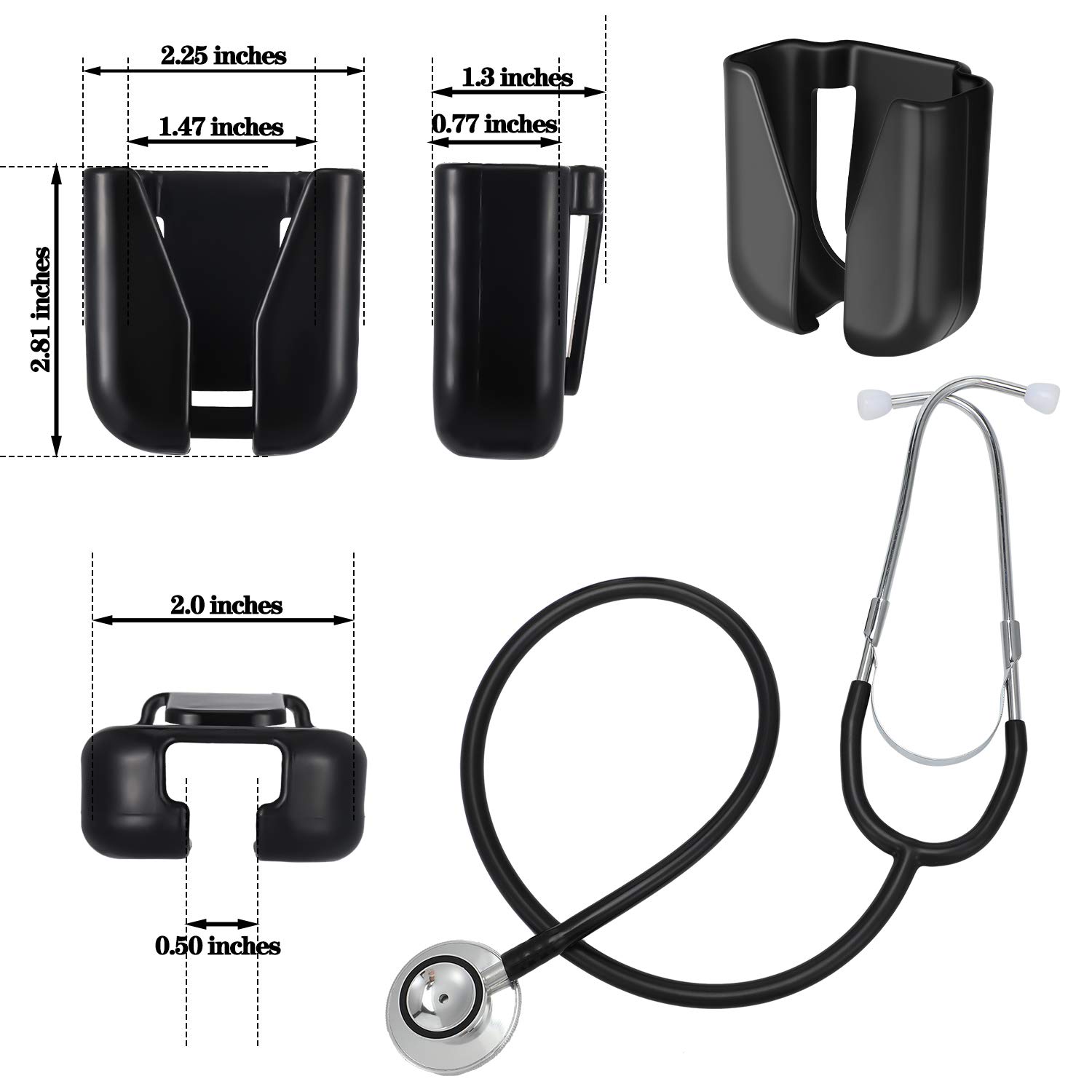BBTO Black Stethoscope Holder Clip Lightweight Plastic Waist Belt Holster