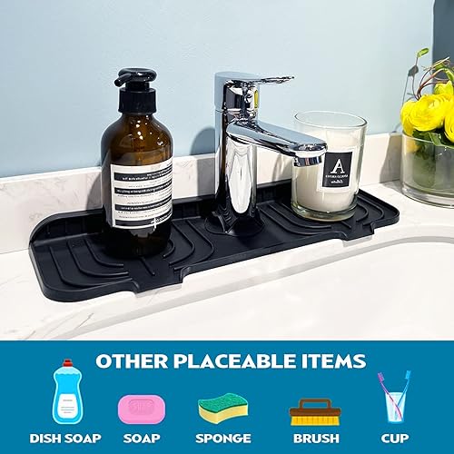 Miniatura 10 de Tapete alargado de silicona con mango de grifo, protector contra salpicaduras de 24 pulgadas, protector de fregadero para cocina, tapete de secado