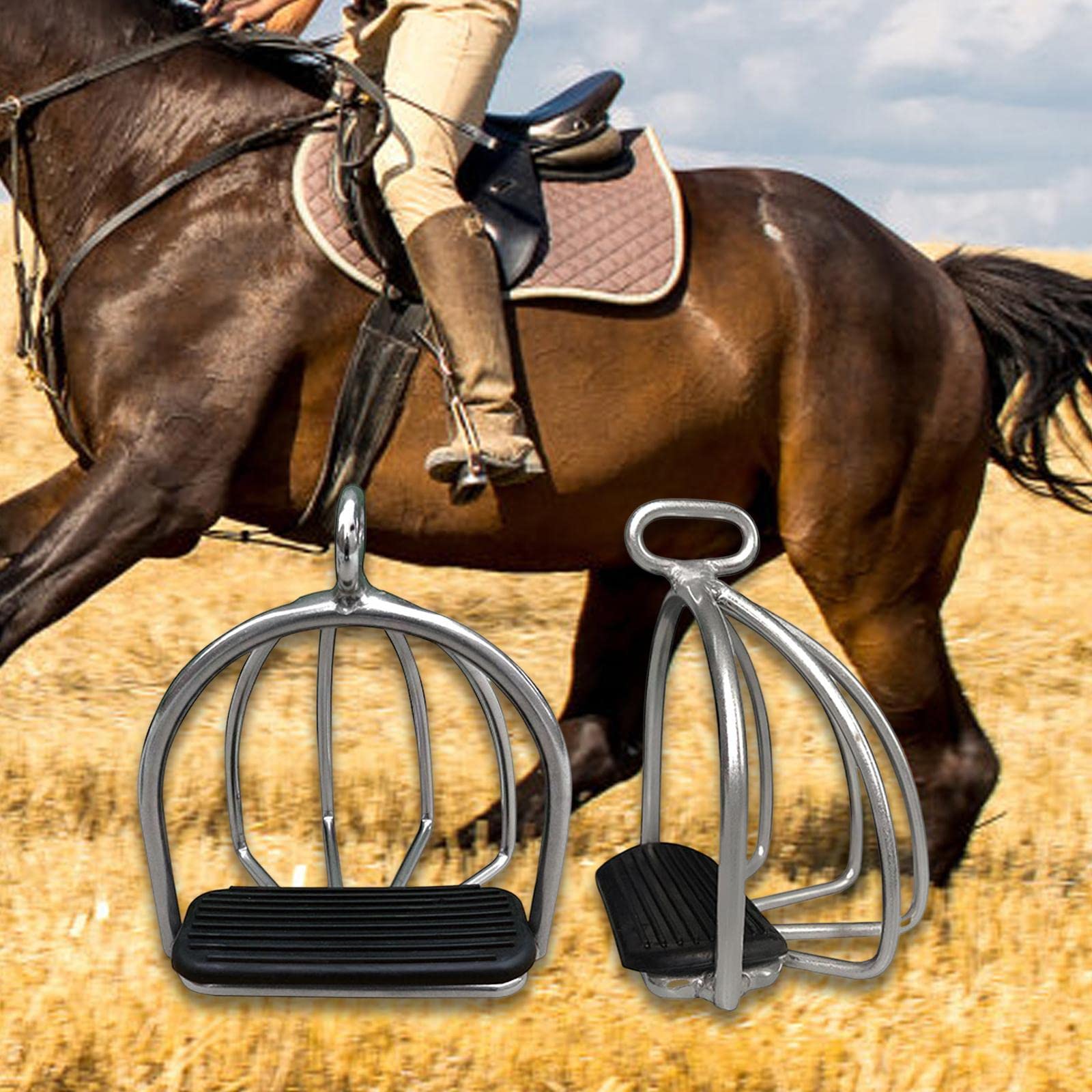 Qianly 2 Estribos Antideslizantes para Equitación, Herramienta de Entrenamiento Flexible de Acero Antideslizante para Mayor en La Equitación, Depor