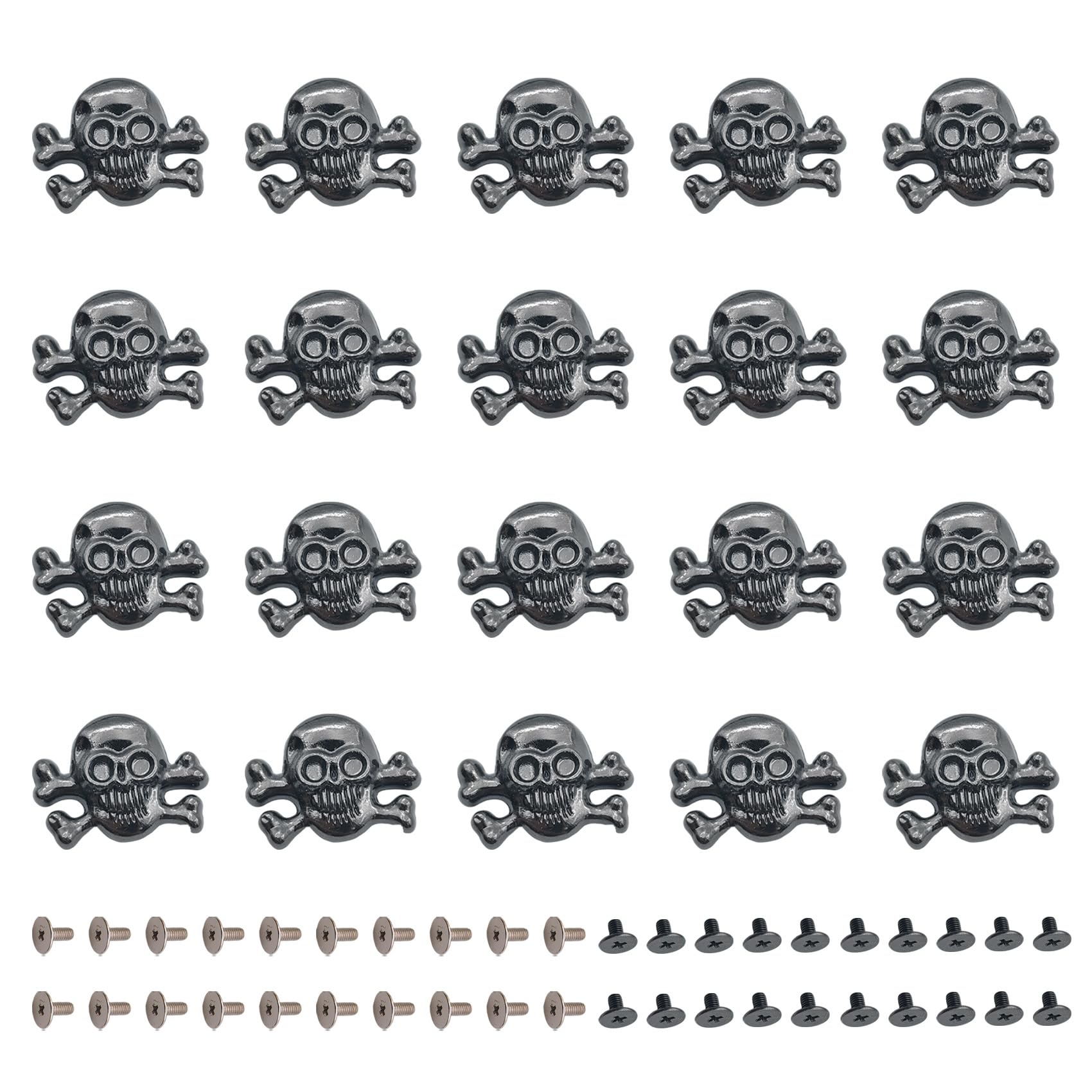 Mingchen Metal Skull Buttons, Skull Rivets, Metal Skeleton Buttons, Small Bone Shape Conchos, Screw Back Rivet for Clothing Wallet, 20 Pcs