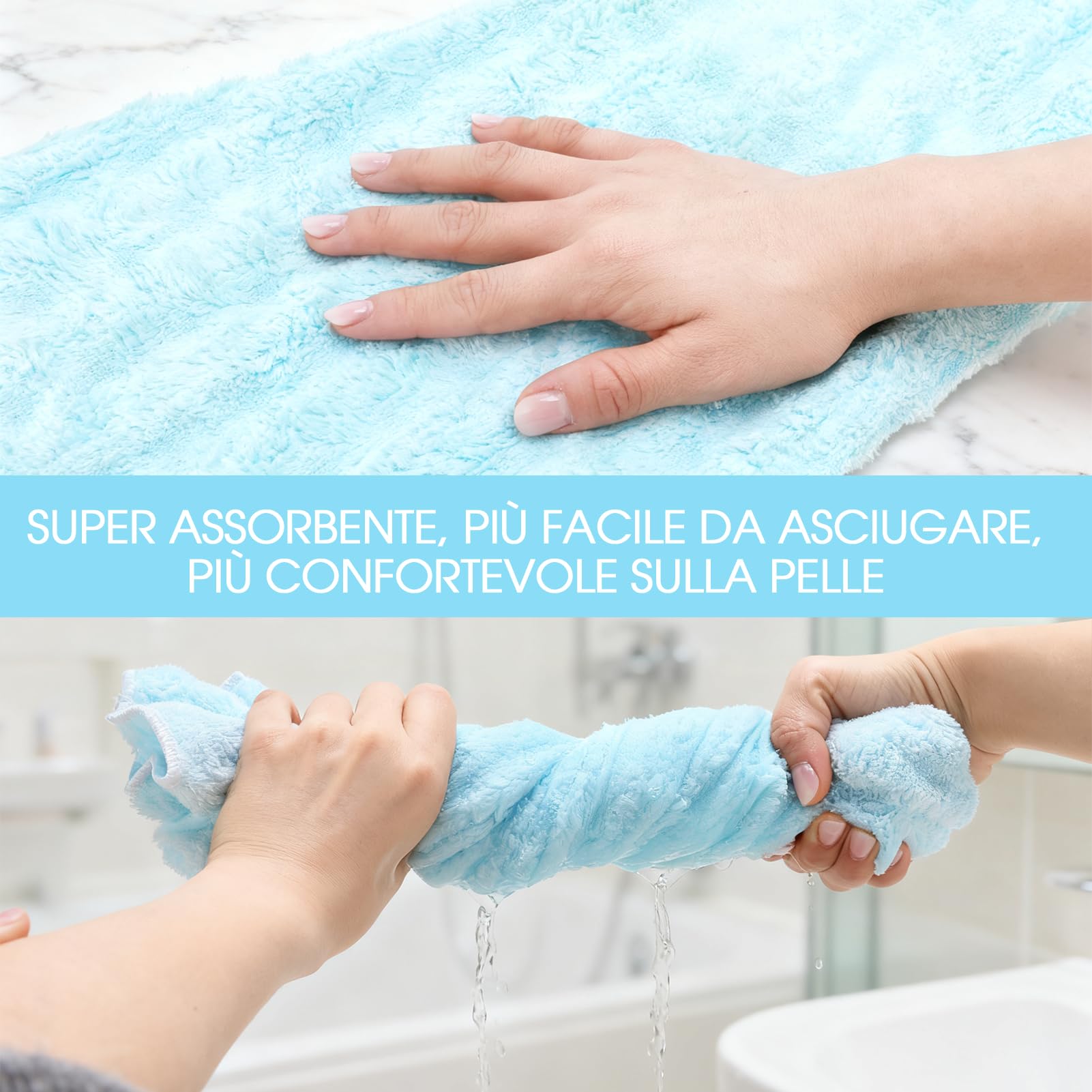 Asciugamani per Capelli a Turbante 3 Pezzi Turbante Asciugacapelli Forte assorbimento d'acqua Asciugamano Capelli Turbante in Microfibra Asciugamano per Capelli per Capelli Ricci Lisci