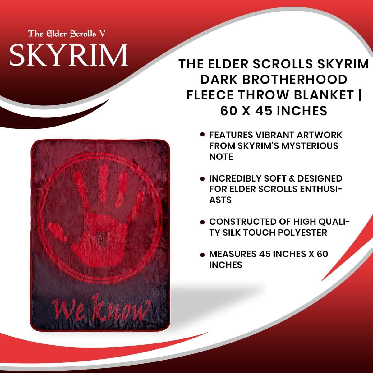 The Elder Scrolls Skyrim Dark Brotherhood We Know Fleece Throw Blanket | Skyrim Soft Blankets and Throws | Official The Elder Scrolls Skyrim Throw Blankets | Measures 60 x 45 Inches