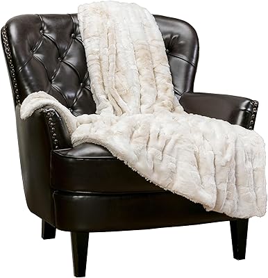 Chanasya Premium Wolf Faux Fur Throw Blanket - Soft, Fuzzy Sherpa &amp; Minky Throw Blanket - for Bed or Couch - 50" x 65” - Taupe