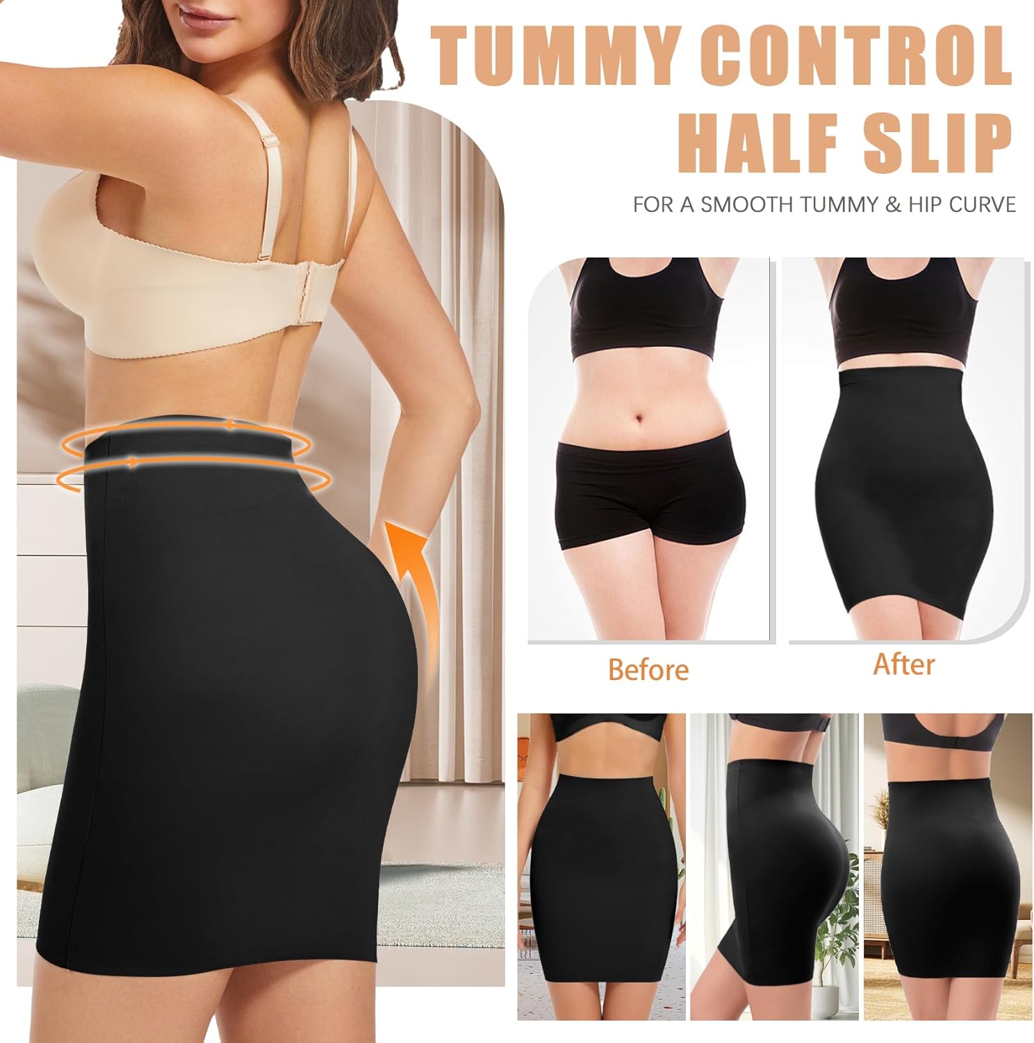 ONEW Shapewear Slips For Under Dress Half Slip Dress Tummy Control Seamless Slip Skirt Body Shaper For Women - Image 3